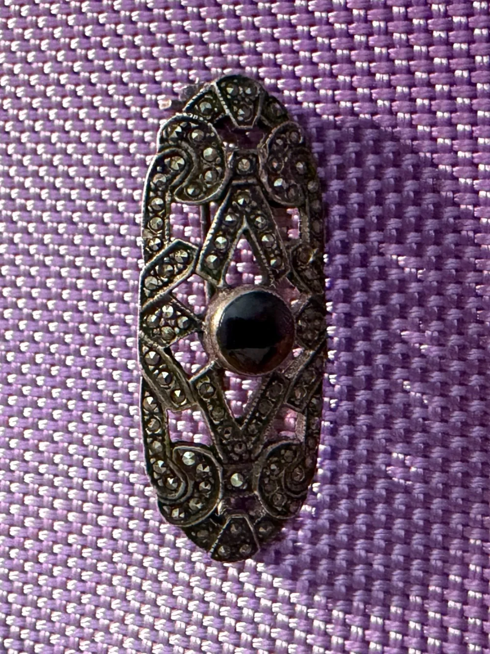 Vintage-Inspired sterling silver Black Marcasite Oval Brooch - Women's Jewelry
